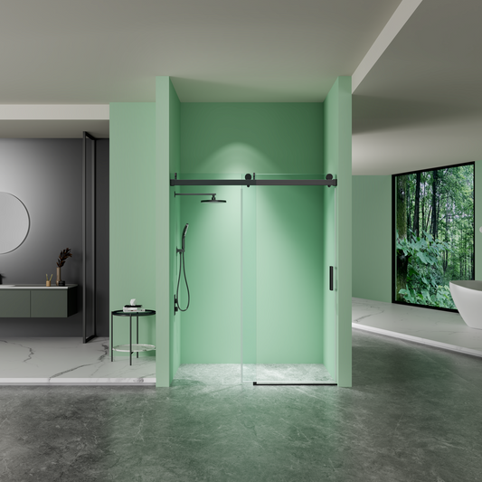 56' - 60' W x 76' H Frameless Soft-closing Single Sliding Shower Door, 3/8' (10mm) Tempered Glass with Easy-cleaning Coating, Matte Black 22D01-60MB