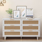 51.18'6-Drawers Rattan Storage Cabinet Rattan Drawer,for Bedroom,Living Room,White (Same SKU:W757P174986)