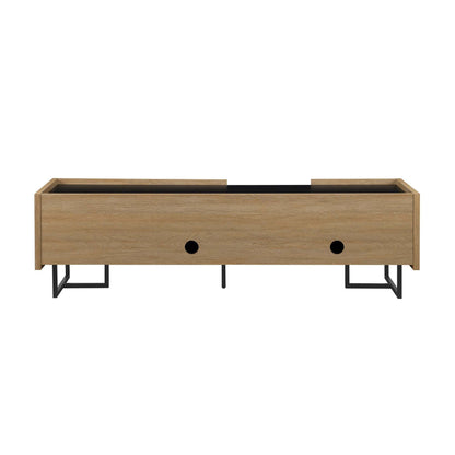 Contemporary Low-Profile TV Stand for TVs up to 65 inches - Coastal Oak Finish with Faux Marble Top