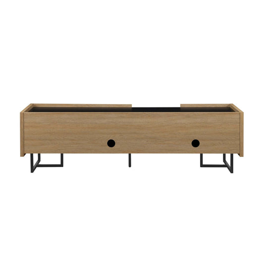 Contemporary Low-Profile TV Stand for TVs up to 65 inches - Coastal Oak Finish with Faux Marble Top