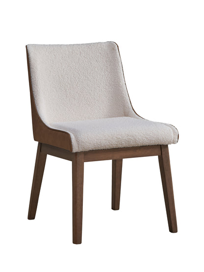 Ginny White Boucle, Brown Velvet & Walnut Finish Side Chair (Set of 2)