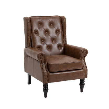 Modern Wood Frame Armchair Lounge Chair with Sturdy Legs in Brown PU Leather for Living Room and Bedroom
