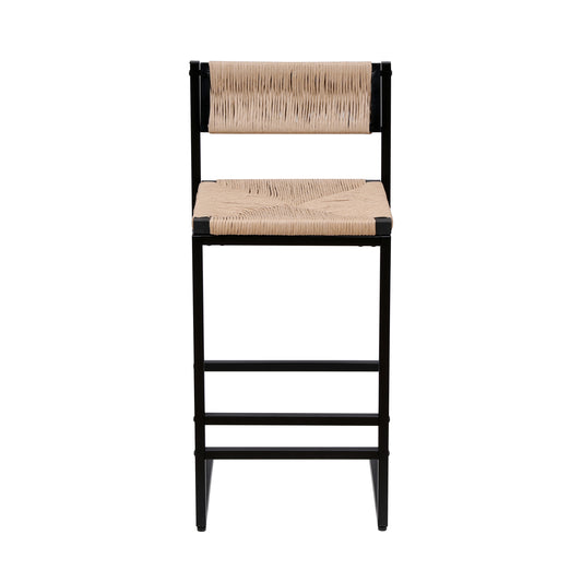 Handwoven Honey Bar Stools Set of 2 with Paper Rope Weave Back for Kitchen Island, Bar & Counter