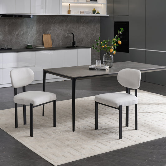 Modern Dining Room Chairs Set of 2, Mid-Century Upholstered Boucle Kitchen Dining Chairs with Black Metal Legs