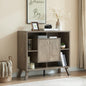 Compact display storage sideboard bookcase cabinet two door four open shelves metal knobs wooden flared legs