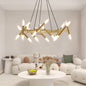 41' Golden Modern Chandelier Light Fixture, Branch Design with Frosted Tubes, Black Cords, Adjustable Height Pendant Light for Dining Room, Living Room, or Kitchen Island (Bulb Not Included)
