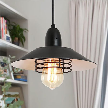 Farmhouse Vintage Pendant Light Black Fixture Pendant Lights with Spring Frame Adjustable Metal Hanging Lamp for Kitchen Island Dining Room Bedroom Living Room Barn Entryy, E26