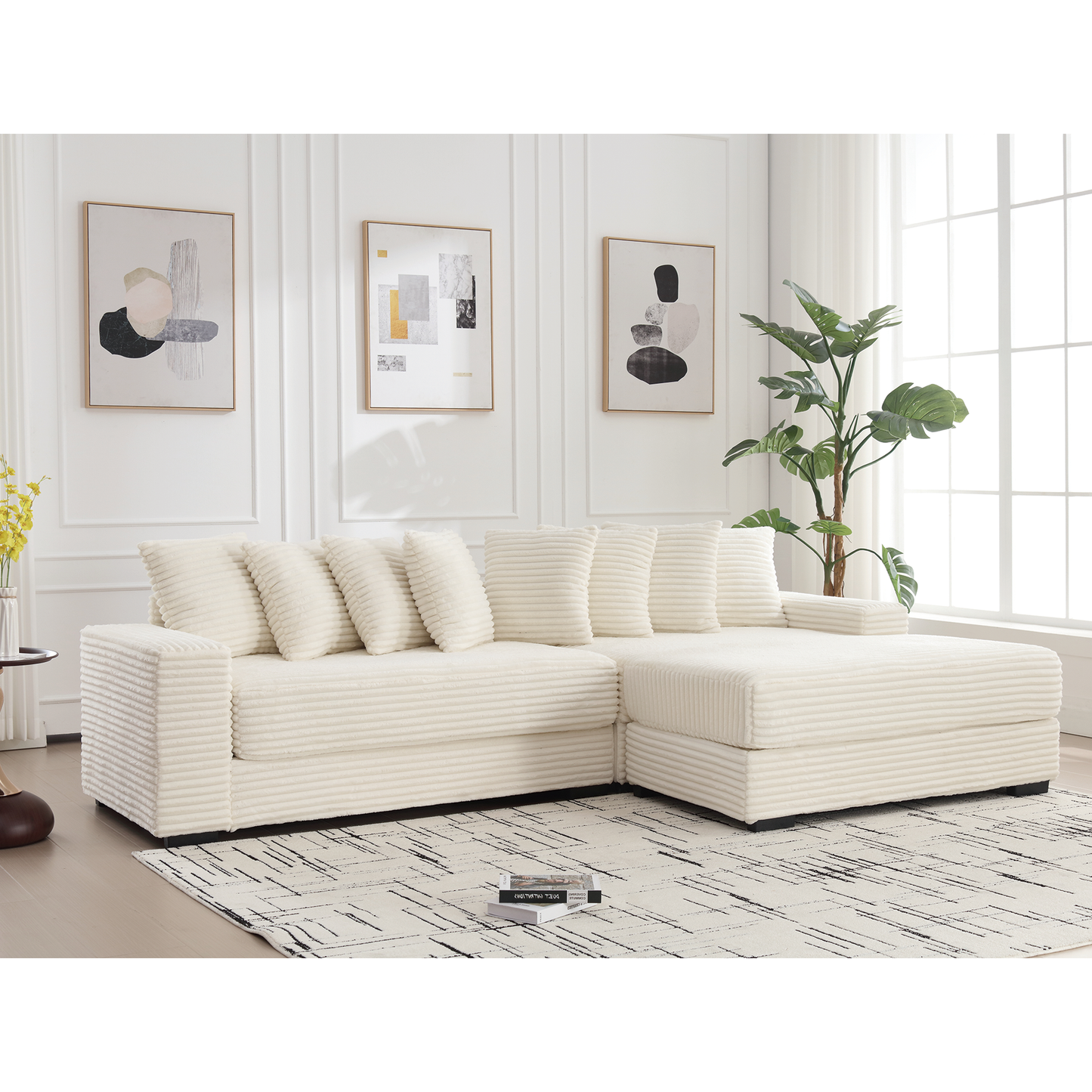 [NEW ARRIVED] [VIDEO PROVIDED] Oversized Two-Piece  Couches,  L Shaped Sofa, Corduroy, Right Chaise Daybed,with Armrests,Eight Throw Pillows,Corner Sofa,Easy To Assemble, Beige