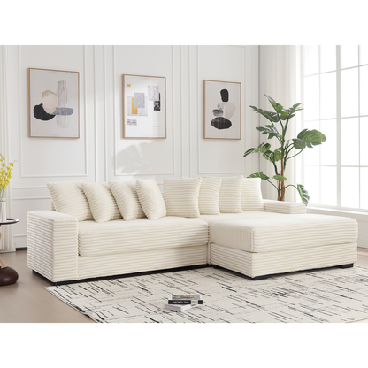 [NEW ARRIVED] [VIDEO PROVIDED] Oversized Two-Piece  Couches,  L Shaped Sofa, Corduroy, Right Chaise Daybed,with Armrests,Eight Throw Pillows,Corner Sofa,Easy To Assemble, Beige
