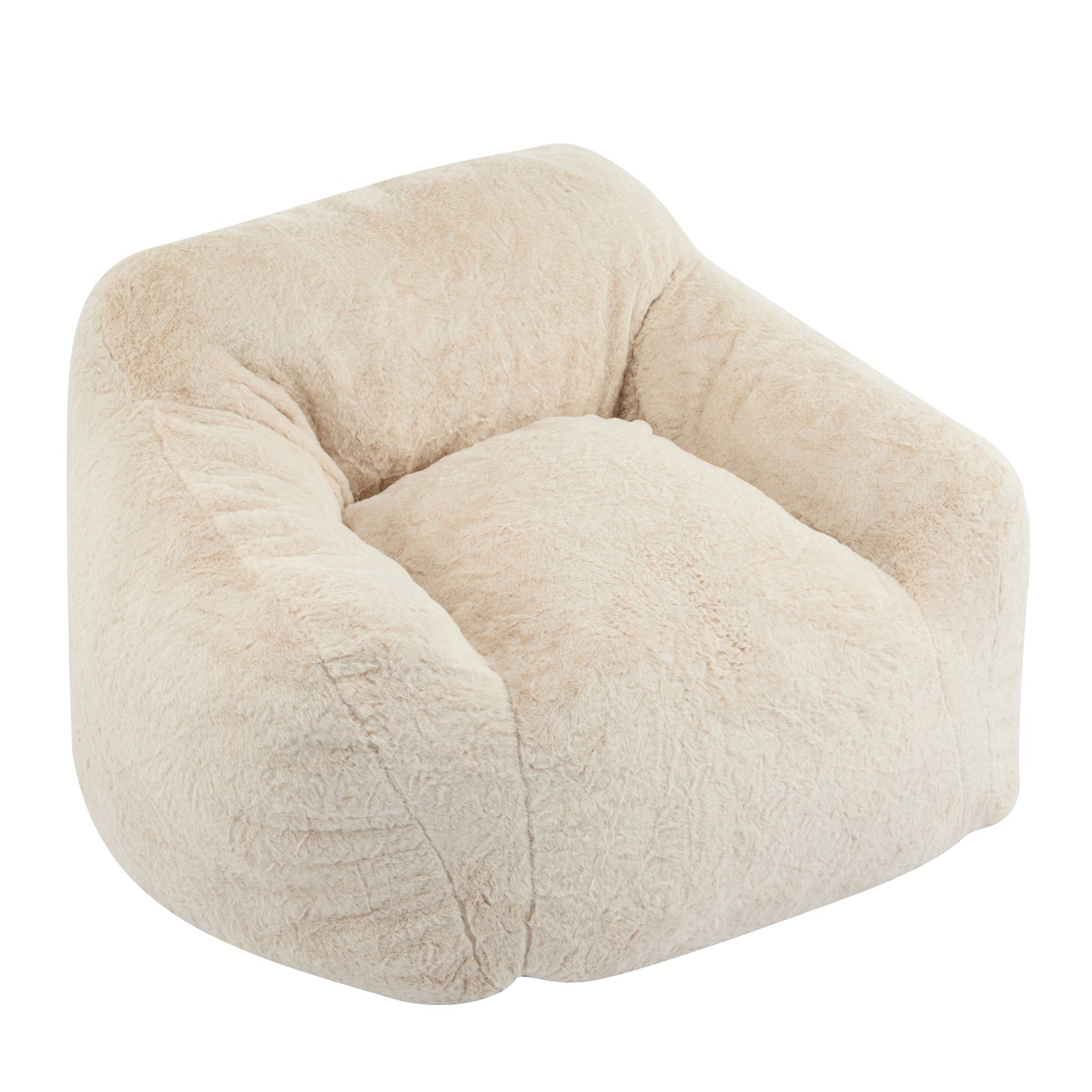 Auch Indoor Armchair Style Bean Bag with Beige Faux-Fur and Adaptive Foam, 40 x 38 x 25.5 inches