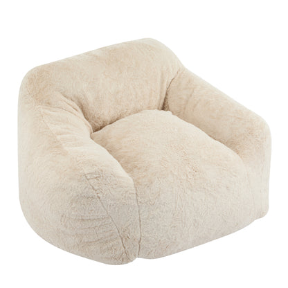 Auch Indoor Armchair Style Bean Bag with Beige Faux-Fur and Adaptive Foam, 40 x 38 x 25.5 inches