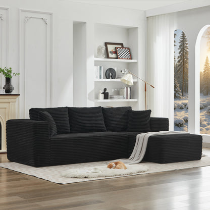 106' Cloud Sectional Couch L-Shape with Right Facing Chaise(Single Seat is not included),Deep Seat Modern Modular Sofa for Living Room,No Assembly Required,Black(Plush Corduroy Fabric),SF502BK-RFC