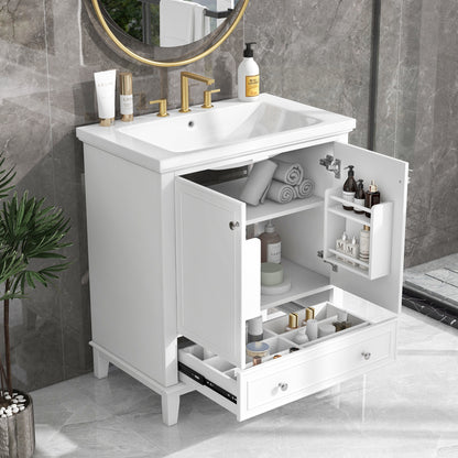 30' Bathroom Vanity with Sink Combo, Multi-functional Bathroom Cabinet with Doors and Drawer, Solid Frame and MDF Board, White (Old Sku:SY999606AAK)