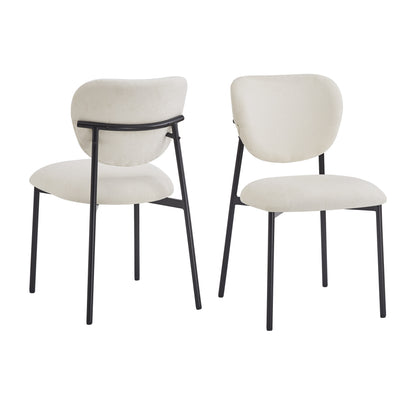Modern Upholstered Dining Chairs with Metal Legs, Beige Fabric, Set of 2