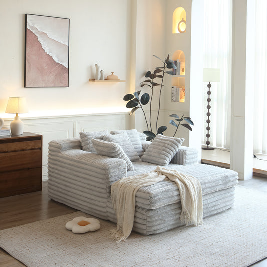 Chaise Lounge Indoor, Upholstered Sofa Bed with Throw Pillows and Armrests, Sleeper Chair- Plush Chair Bed for Living Room, Light Grey