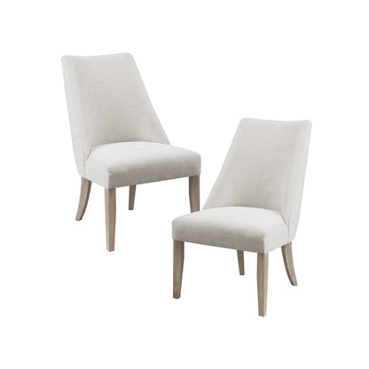 Modern Type Dining Chair Set of 2 Upholstered Ivory Solid Wood