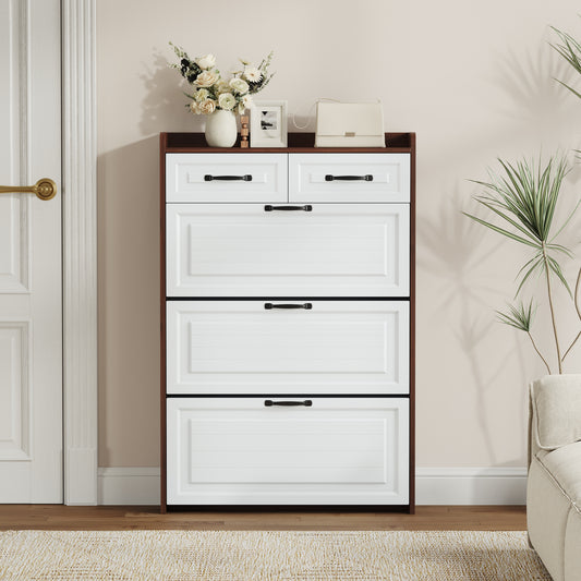 1250 walnut colored shoe cabinet, 3 doors and 2 drawers, PVC door design, large storage space