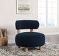 Modern 1pc Boucle Blue Fabric Upholstered Barrel Back Accent Chair Armchair Round Seat Slim Barrel Backrest