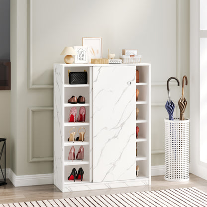 Marble white  shoe cabient with sliding door have 6 layers can storage at least30 pairs shoes