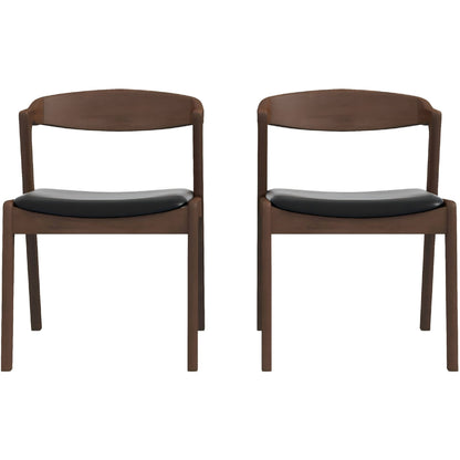 Dakota Mid-Century Solid Wood Dining Chair Set with Black Leather Upholstery Set Of 2