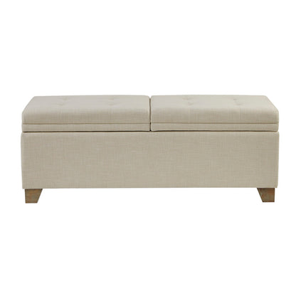 Soft Close Storage Bench Upholstered Natural Fabric Solid Wood 52.5'