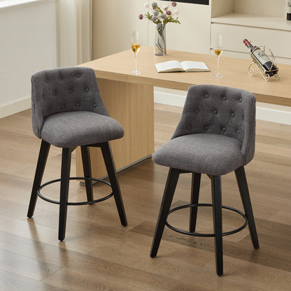 007-25' Swivel Bar Stools Set of 2-Modern Counter Height Stools with Linen Upholstery&Button Tufted Back, Solid Wood Frame Barstools for Kitchen Island, Breakfast Bar or Home Pub, Dark Grey
