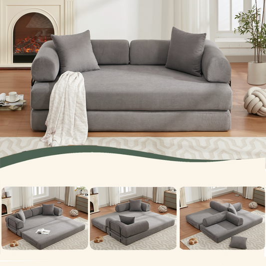 [NEW ARRIVED] [VIDEO PROVIDED] 78.5' Folding Convertible Out Sleeper Sofa Bed,4-in-1 DIY Combination Convertible Sofa,3 seat, Folding  Sofa, King Size , Bedroom,Apartment,Corduroy,Green,Gray