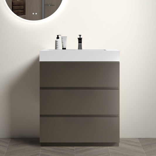 Alice 30' Gray Bathroom Vanity with Sink, Large Storage Freestanding Bathroom Vanity for Modern Bathroom, One-Piece White Sink Basin without Drain and Faucet, Pre-assembled