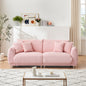86.6 inch teddy fleece pink sofa with four throw pillows and hardware feet can sit comfortably in an apartment bedroom without taking up space