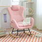 Rocking Chair Nursery, Teddy Upholstered Rocker Glider Chair with High Backrest, Adjustable Headrest & Pocket, Comfy Glider Chair for Nursery, Bedroom, Living Room, Offices, Rubber wood, pink