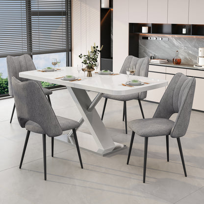 5-Piece Dining Table and Chair Set, Including 4 Grey Chairs and a Retractable Dining Table in White, Suitable For 4 to 6 People's Dining Tables, Suitable for Kitchens and Living Rooms