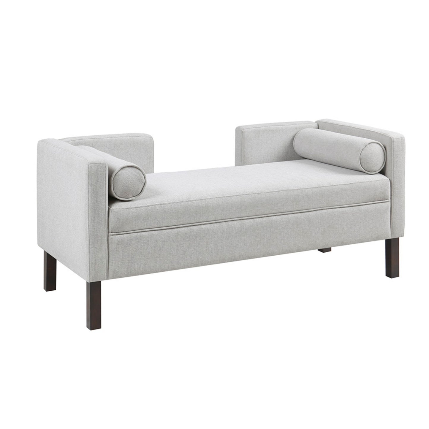 Upholstered Accent Bench with Open Back in Gray Polyester and Solid Wood