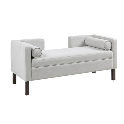 Upholstered Accent Bench with Open Back in Gray Polyester and Solid Wood