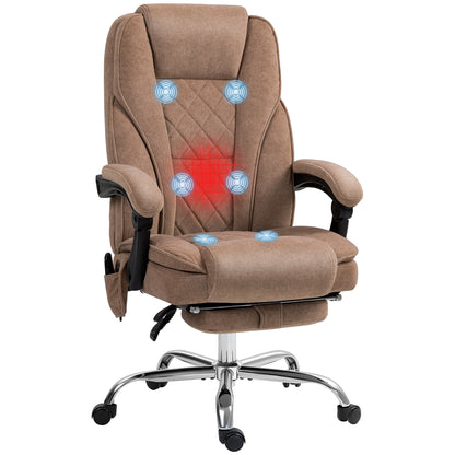 Vinsetto Massage Office Chair with Foot Rest, Executive Office Chair with 6 Vibration Point and Heat, Reclining Computer Chair, Swivel Desk Chair, Adjustable Height, Brown