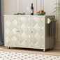 K&K 51.2'W Ash Veneer (Not Cheap Paper) Solid Wood Handwoven Kitchen Island with Drop Leaf, Coastal Kitchen Island on Wheels with Internal Storage Rack, Rolling Kitchen Cart, Champagne