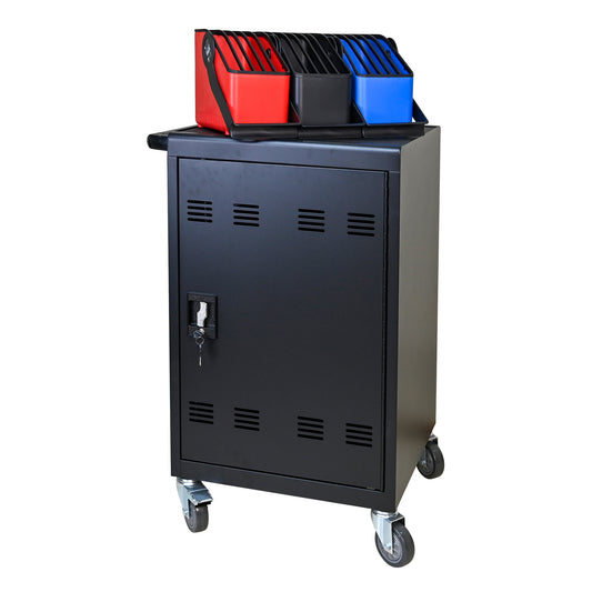 32-Bit-Device Charging Trolley for Tablets and Laptops with Cable Management, Removable Doors, Matte Black Metal