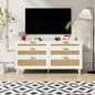 59' Rattan Dresser with Drawers, 6 Drawer Dresser for Bedroom, Clothes Storage Cabinet for Bedroom, Metal Handle&Wood Legs for Hallway, Living Room, Bedroom,White
