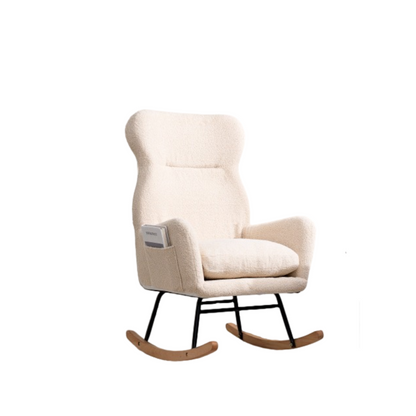 Modern Beige Teddy Fabric Rocking Chair with High Backrest and Armrests - Lounge Accent Chair for Living Room