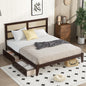 King Size Bed with Rattan Headboard, Two Storage Drawers, Rubber Wood Bed with Enhanced  Support Salts and Feet,Espresso