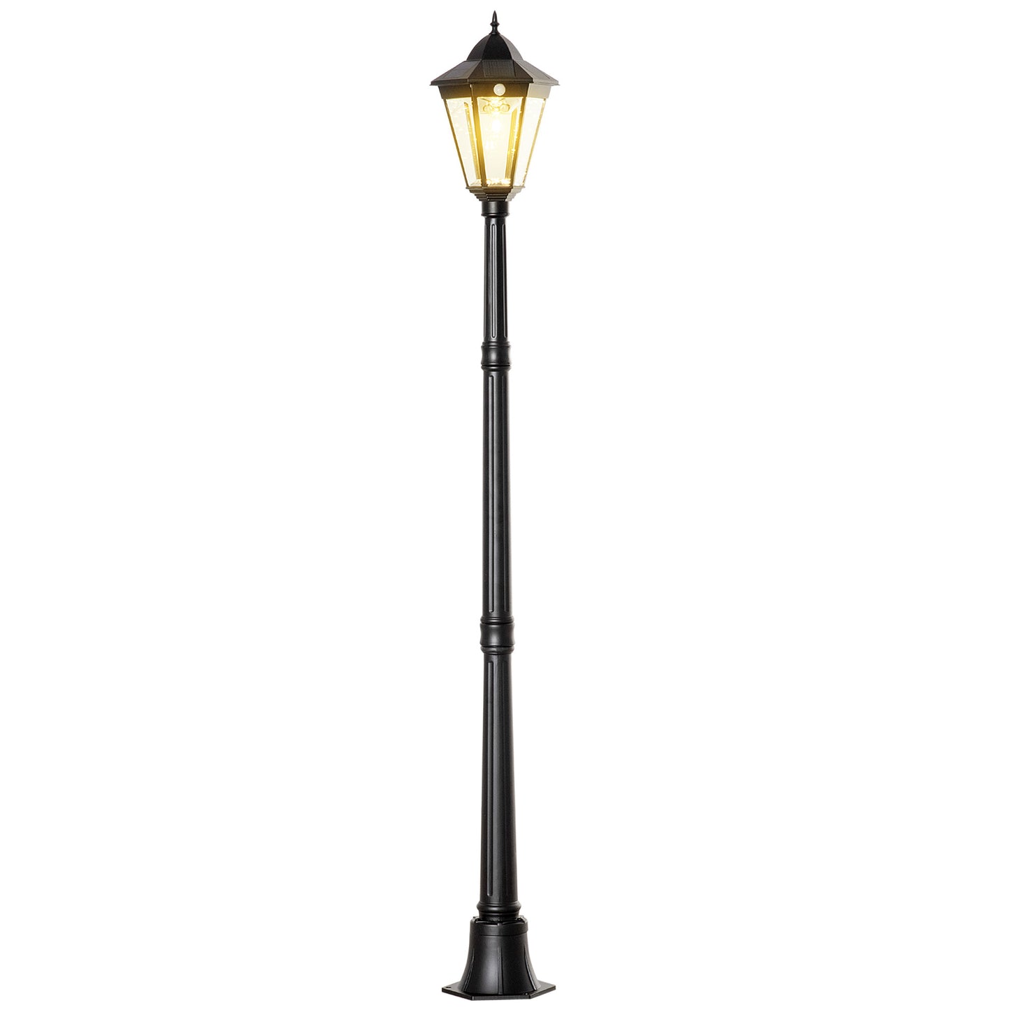 Outsunny 77' Solar Lamp Post Light, Waterproof Aluminum Outdoor Vintage Street Lamp, Motion Activated Sensor PIR, Adjustable Brightness, for Garden, Lawn, Pathway, Driveway, Black