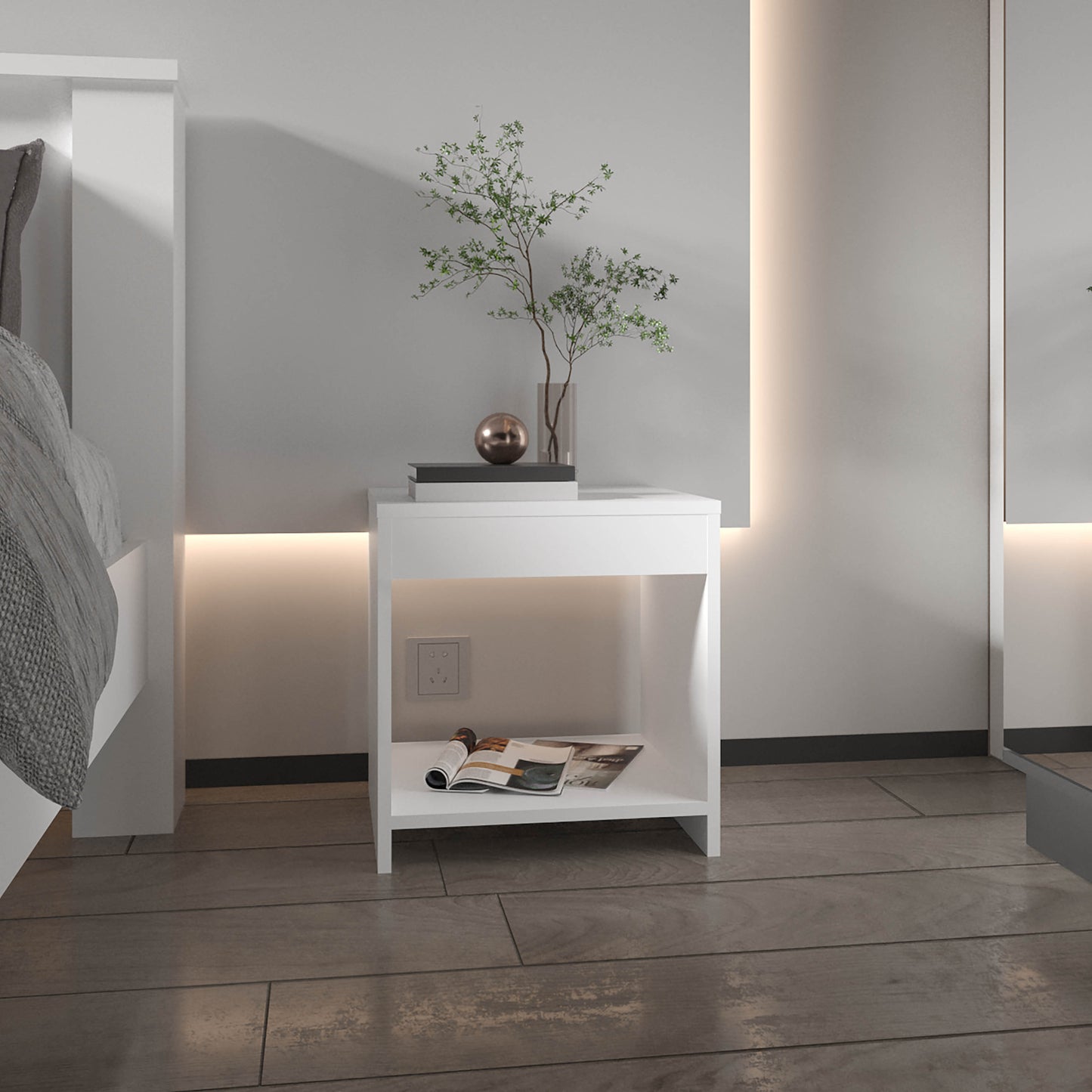 Night Table 16.5'H,  1 spacious Shelf, White