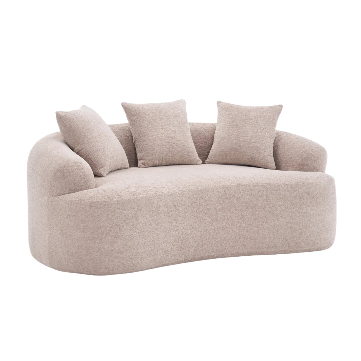 LY-025S Loveseat Sofa with Wood Grain Chenille Fabric, Warm Beige High-Density Sponge Couch, 65' Compact Design