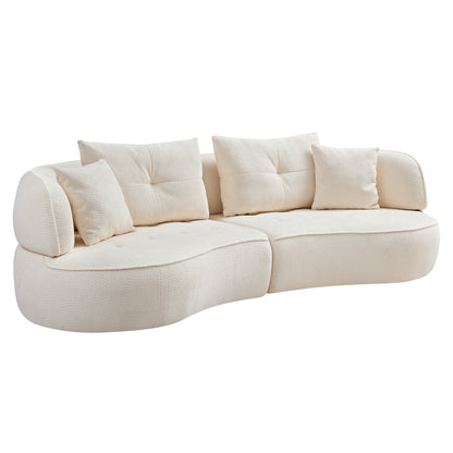 WKS7W 4-Seat Modular Sofa with Removable Pillows in White Durable Fabric and Solid Wood Frame