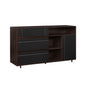Contemporary Detailed-Door Sideboard with Open Storage – Dark Espresso / Solid Black MDF