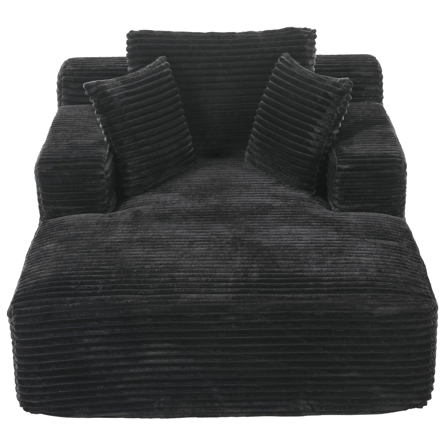 Modern Black Corduroy Chaise Lounge Sofa Bed with Removable Pillows, 48.8' Upholstered Sleeper Sofa