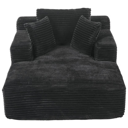 Modern Black Corduroy Chaise Lounge Sofa Bed with Removable Pillows, 48.8' Upholstered Sleeper Sofa