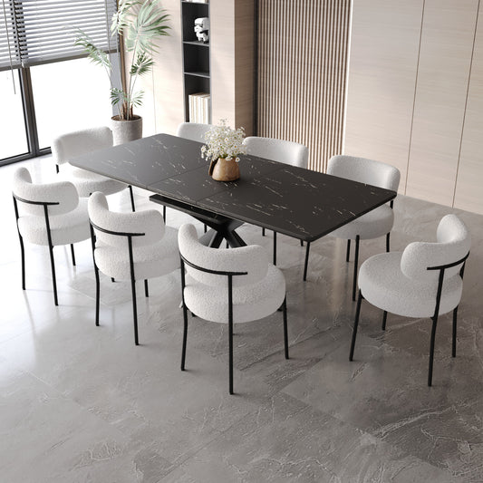 62.4' extendable 78.15' dining Table Set for 4-8 Person for Dining Room,Curved Backrest Round Upholstered Soft padded armless dining chair and Very large Dining Room Table Kitchen Table Chair Set