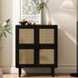4-Doors Rattan Mesh Storage Cabinet, Sideboard with Eight Storage Spaces, for Entryway, Living Room, Hallway (Black)