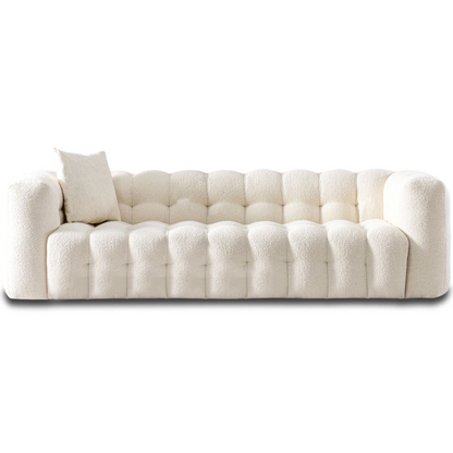 Eden Modern Tufted Chesterfield Boucle Fabric Sofa in Cream, Luxurious Living Room Furniture 33'H x 86.6'W x 37.4'D