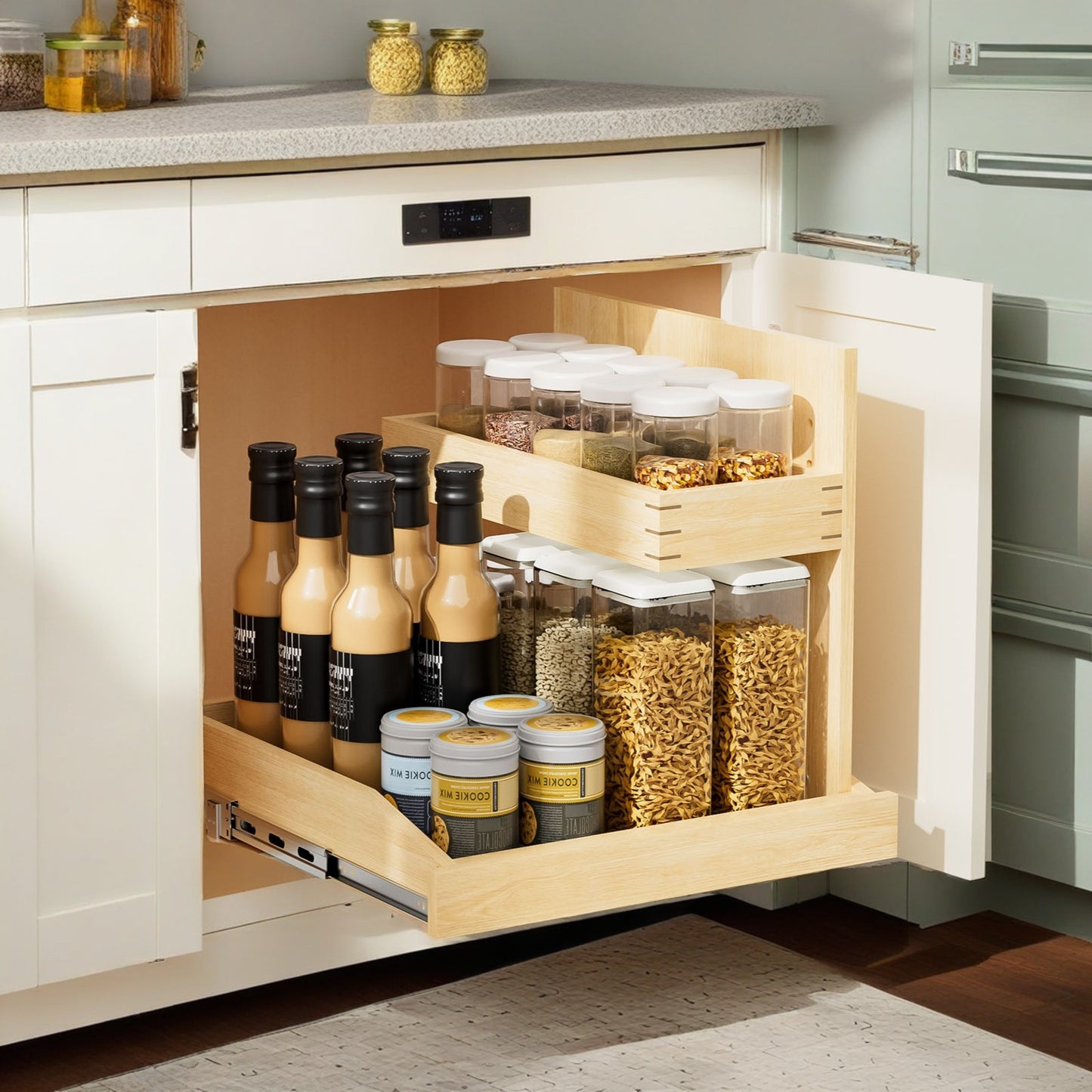 Under Sink Organizers and Storage 22½' W x 21' D, 2 Tier Pull Out Cabinet Organizer with Hard Close, Adjustable Pull Out Cabinet organizer with U Bracket for Bathroom Kitchen(Right)